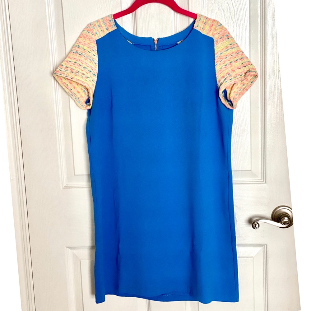 Blue and Neon Knit Shift Dress